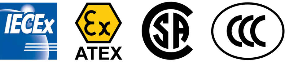 其中包括國際 IECEx 認證、歐洲 ATEX 認證、美國 CSA US 認證及中國CCC 認證。